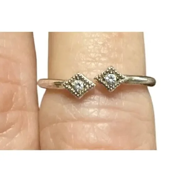 Cham Sterling Silver Double Squares With Milgrain Set Crystals Open Top Size 5 - Picture 2 of 8